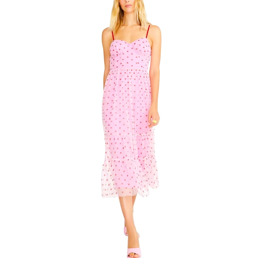 BETSEY JOHNSON Foil-Printed Tiered Sweetheart Dress